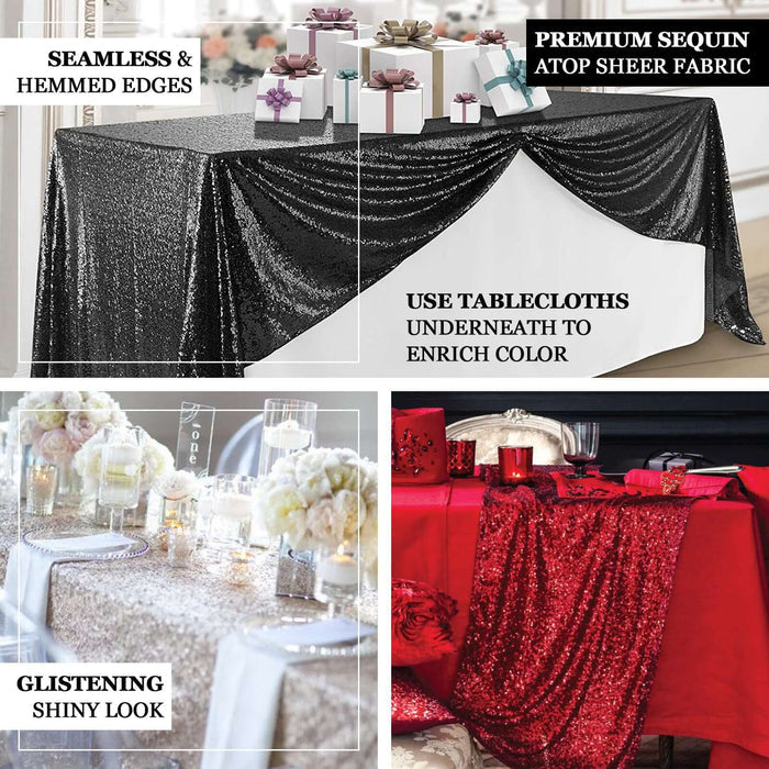 90x156" Champagne Seamless Premium Sequin Rectangle Tablecloth