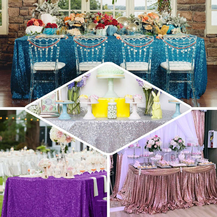 90x156" Purple Seamless Premium Sequin Rectangle Tablecloth