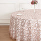120" Rose Gold Sequin Leaf Embroidered Seamless Tulle Round Tablecloth, Sheer Table Overlay
