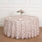 120" Rose Gold Sequin Leaf Embroidered Seamless Tulle Round Tablecloth, Sheer Table Overlay