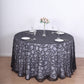 120" Black Sequin Leaf Embroidered Seamless Tulle Round Tablecloth, Sheer Table Overlay