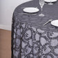 120" Black Sequin Leaf Embroidered Seamless Tulle Round Tablecloth, Sheer Table Overlay
