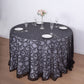 120" Black Sequin Leaf Embroidered Seamless Tulle Round Tablecloth, Sheer Table Overlay