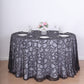 120" Black Sequin Leaf Embroidered Seamless Tulle Round Tablecloth, Sheer Table Overlay