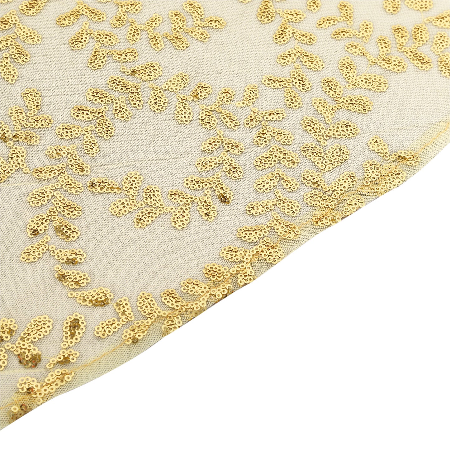 120" Gold Sequin Leaf Embroidered Seamless Tulle Round Tablecloth, Sheer Table Overlay