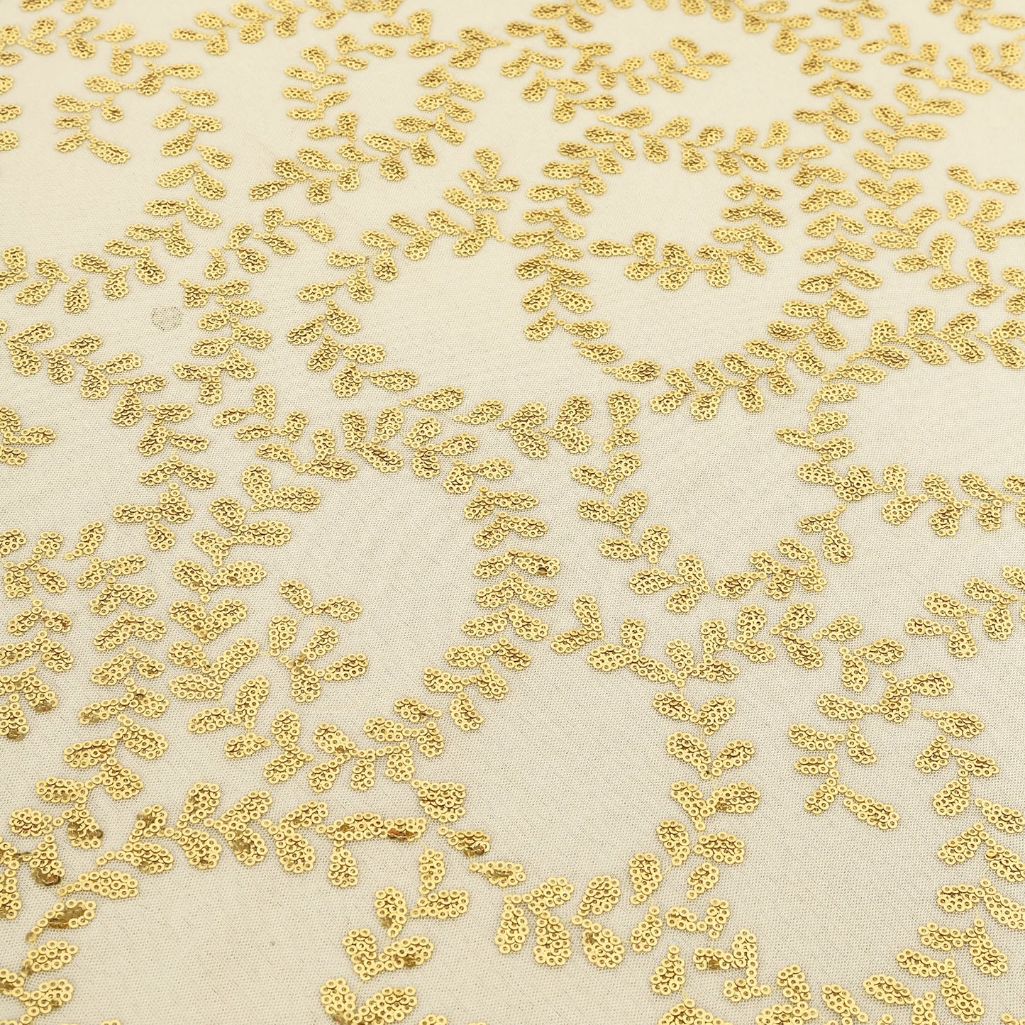 120" Gold Sequin Leaf Embroidered Seamless Tulle Round Tablecloth, Sheer Table Overlay