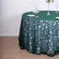 120" Hunter Emerald Green Sequin Leaf Embroidered Seamless Tulle Round Tablecloth, Sheer Table Overlay