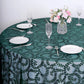 120" Hunter Emerald Green Sequin Leaf Embroidered Seamless Tulle Round Tablecloth, Sheer Table Overlay