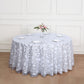 120" Silver Sequin Leaf Embroidered Seamless Tulle Round Tablecloth, Sheer Table Overlay