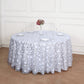 120" Silver Sequin Leaf Embroidered Seamless Tulle Round Tablecloth, Sheer Table Overlay