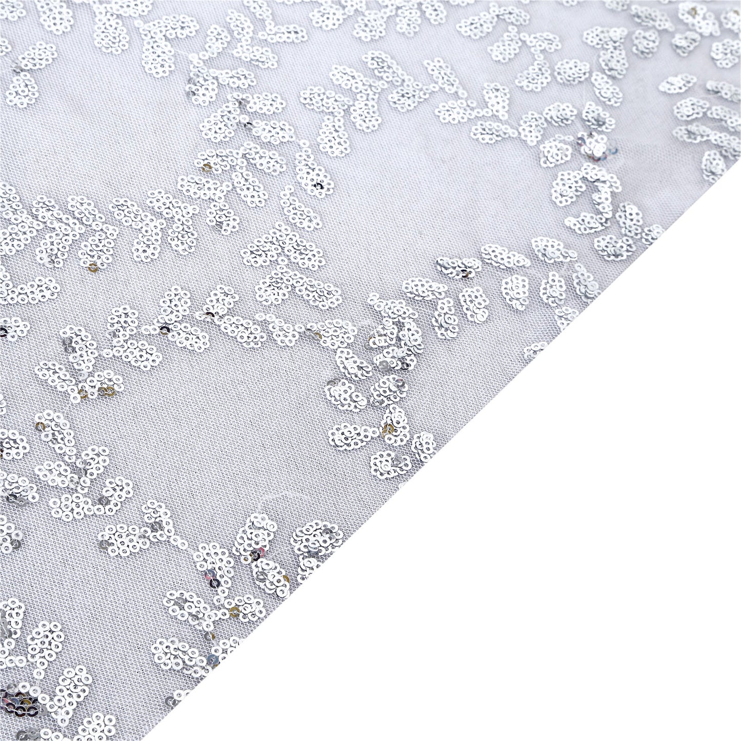 120" Silver Sequin Leaf Embroidered Seamless Tulle Round Tablecloth, Sheer Table Overlay