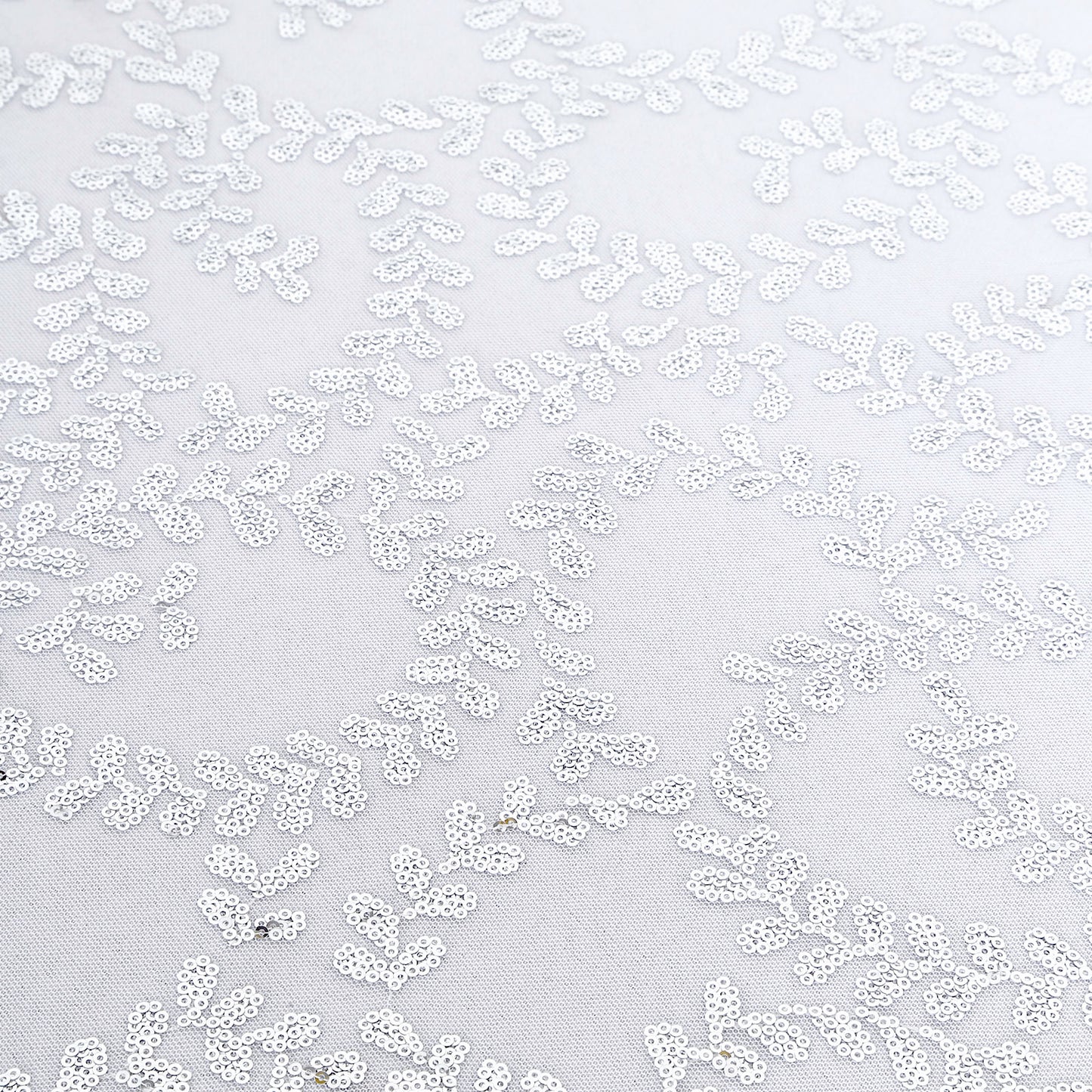 120" Silver Sequin Leaf Embroidered Seamless Tulle Round Tablecloth, Sheer Table Overlay