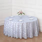 120" Silver Sequin Leaf Embroidered Seamless Tulle Round Tablecloth, Sheer Table Overlay