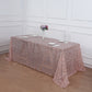 90"x156" Rose Gold Sequin Leaf Embroidered Tulle Rectangular Tablecloth