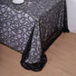 90"x156" Black Sequin Leaf Embroidered Tulle Rectangular Tablecloth