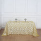 90"x156" Gold Sequin Leaf Embroidered Tulle Rectangular Tablecloth