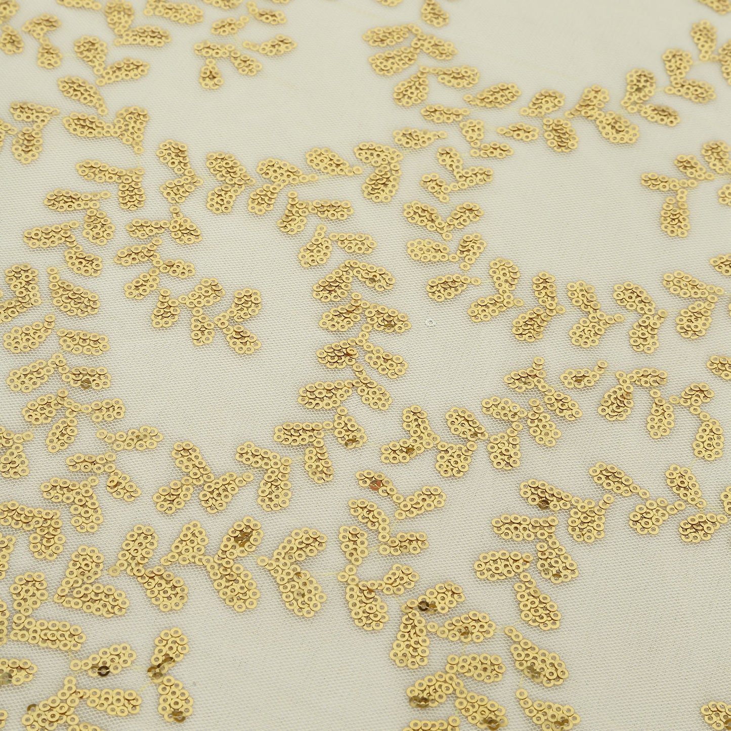 90"x156" Gold Sequin Leaf Embroidered Tulle Rectangular Tablecloth