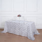 90"x156" Silver Sequin Leaf Embroidered Tulle Rectangular Tablecloth