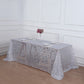 90"x156" Silver Sequin Leaf Embroidered Tulle Rectangular Tablecloth