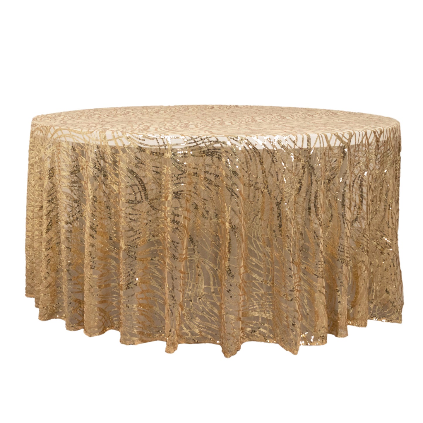 120" Champagne Wave Mesh Round Tablecloth With Embroidered Sequins