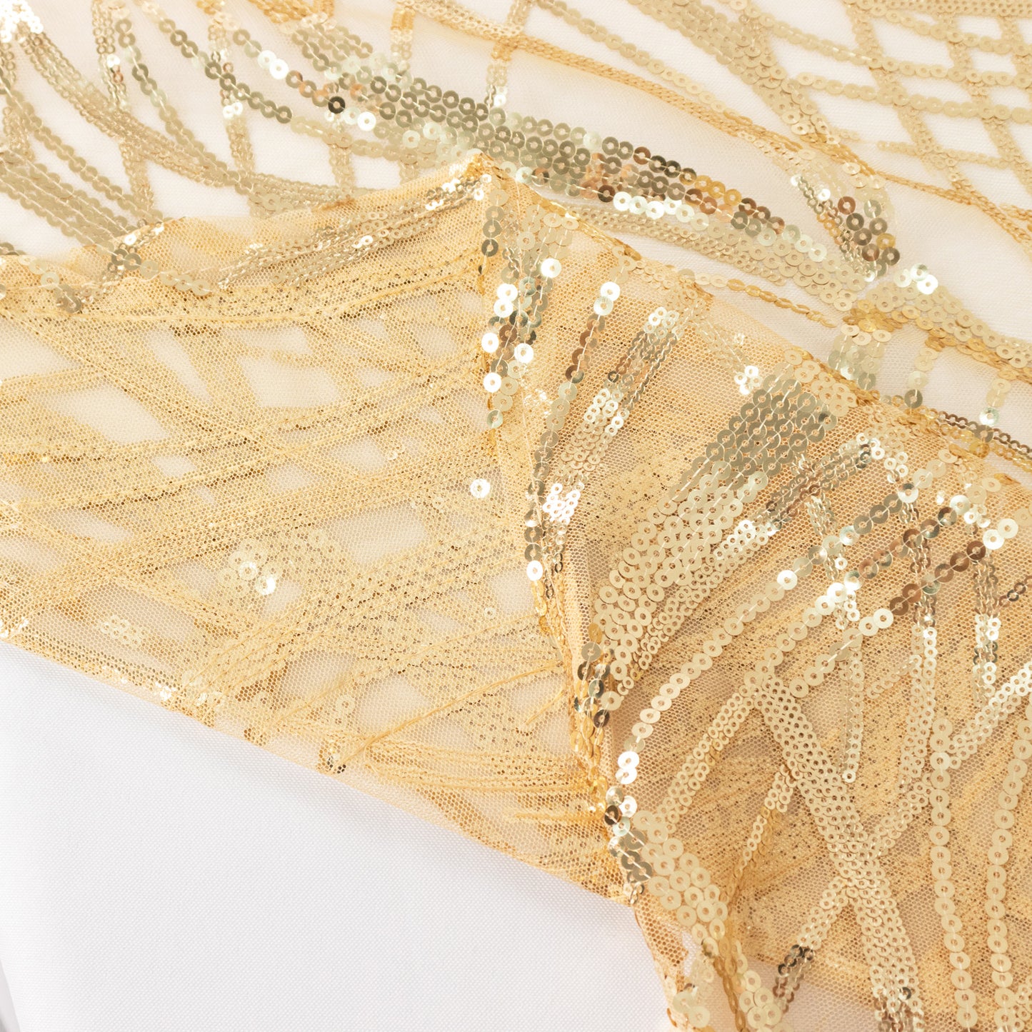 120" Champagne Wave Mesh Round Tablecloth With Embroidered Sequins