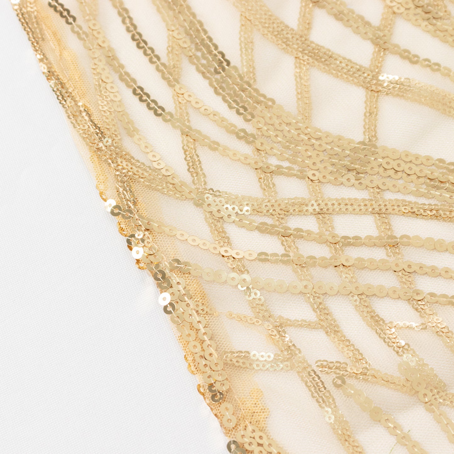 120" Champagne Wave Mesh Round Tablecloth With Embroidered Sequins