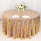 120" Rose Gold Wave Mesh Round Tablecloth With Gold Embroidered Sequins