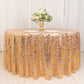 120" Rose Gold Wave Mesh Round Tablecloth With Gold Embroidered Sequins