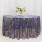 120" Royal Blue Gold Wave Mesh Round Tablecloth With Embroidered Sequins