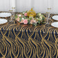 90"x156" Black Gold Wave Mesh Rectangular Tablecloth With Embroidered Sequins