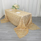 90"x156" Champagne Wave Mesh Rectangular Tablecloth With Embroidered Sequins