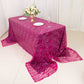 90"x156" Fuchsia Silver Wave Mesh Rectangular Tablecloth With Embroidered Sequins