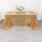 90"x156" Gold Wave Mesh Rectangular Tablecloth With Embroidered Sequins