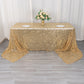 90"x156" Gold Wave Mesh Rectangular Tablecloth With Embroidered Sequins