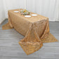 90"x156" Gold Wave Mesh Rectangular Tablecloth With Embroidered Sequins