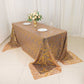 90"x156" Rose Gold Wave Mesh Rectangular Tablecloth With Gold Embroidered Sequins