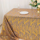 90"x156" Rose Gold Wave Mesh Rectangular Tablecloth With Gold Embroidered Sequins