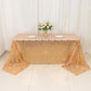 90"x156" Rose Gold Wave Mesh Rectangular Tablecloth With Gold Embroidered Sequins