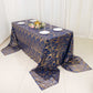 90"x156" Royal Blue Gold Wave Mesh Rectangular Tablecloth With Embroidered Sequins