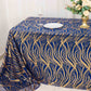 90"x156" Royal Blue Gold Wave Mesh Rectangular Tablecloth With Embroidered Sequins
