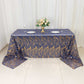 90"x156" Royal Blue Gold Wave Mesh Rectangular Tablecloth With Embroidered Sequins