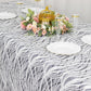 90"x156" White Black Wave Mesh Rectangular Tablecloth With Embroidered Sequins