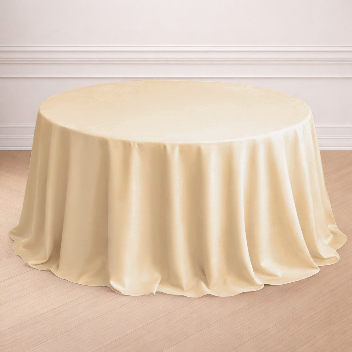 132" Beige Seamless Polyester Round Tablecloth