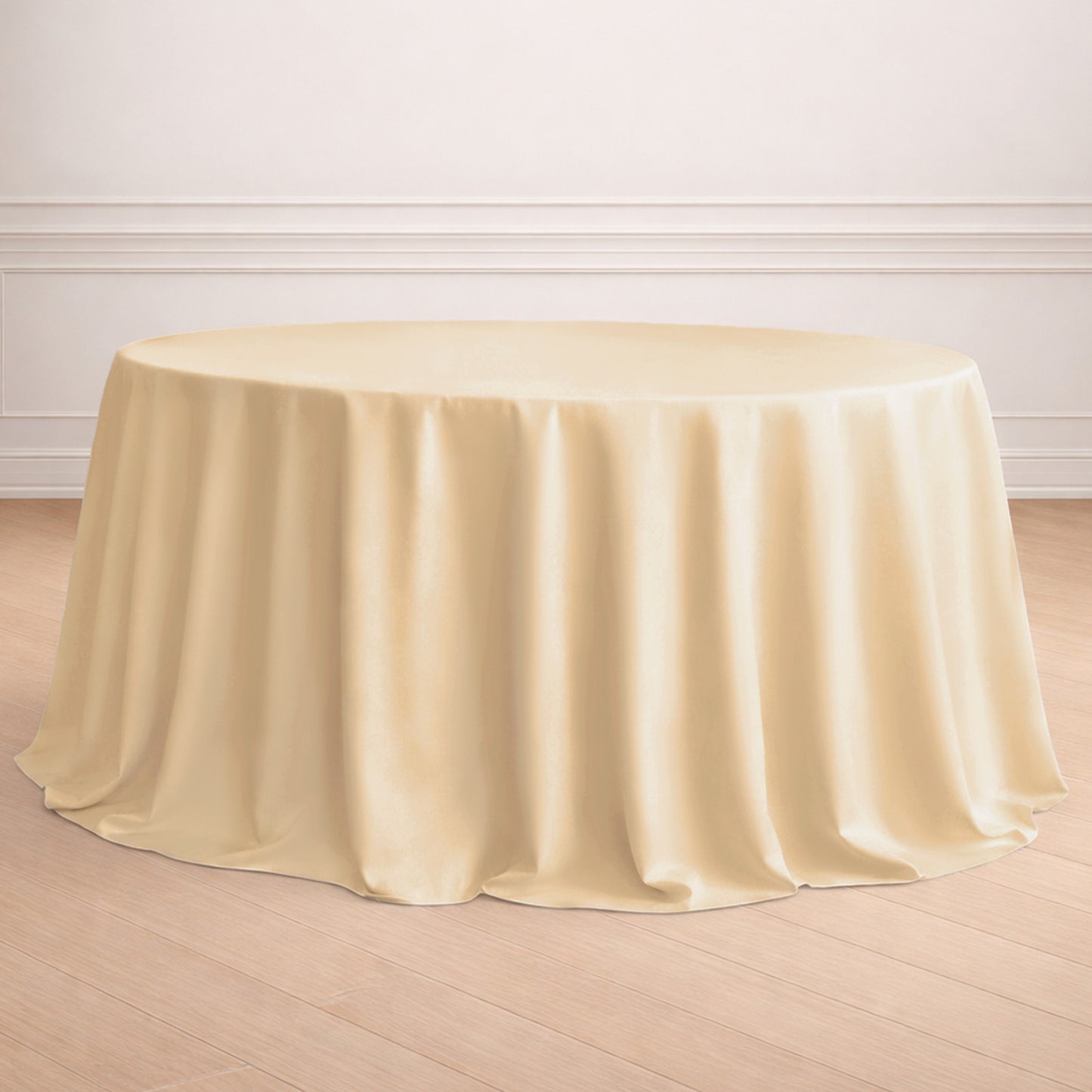 Round Seamless Polyester Tablecloth 132 Inch in Beige Color