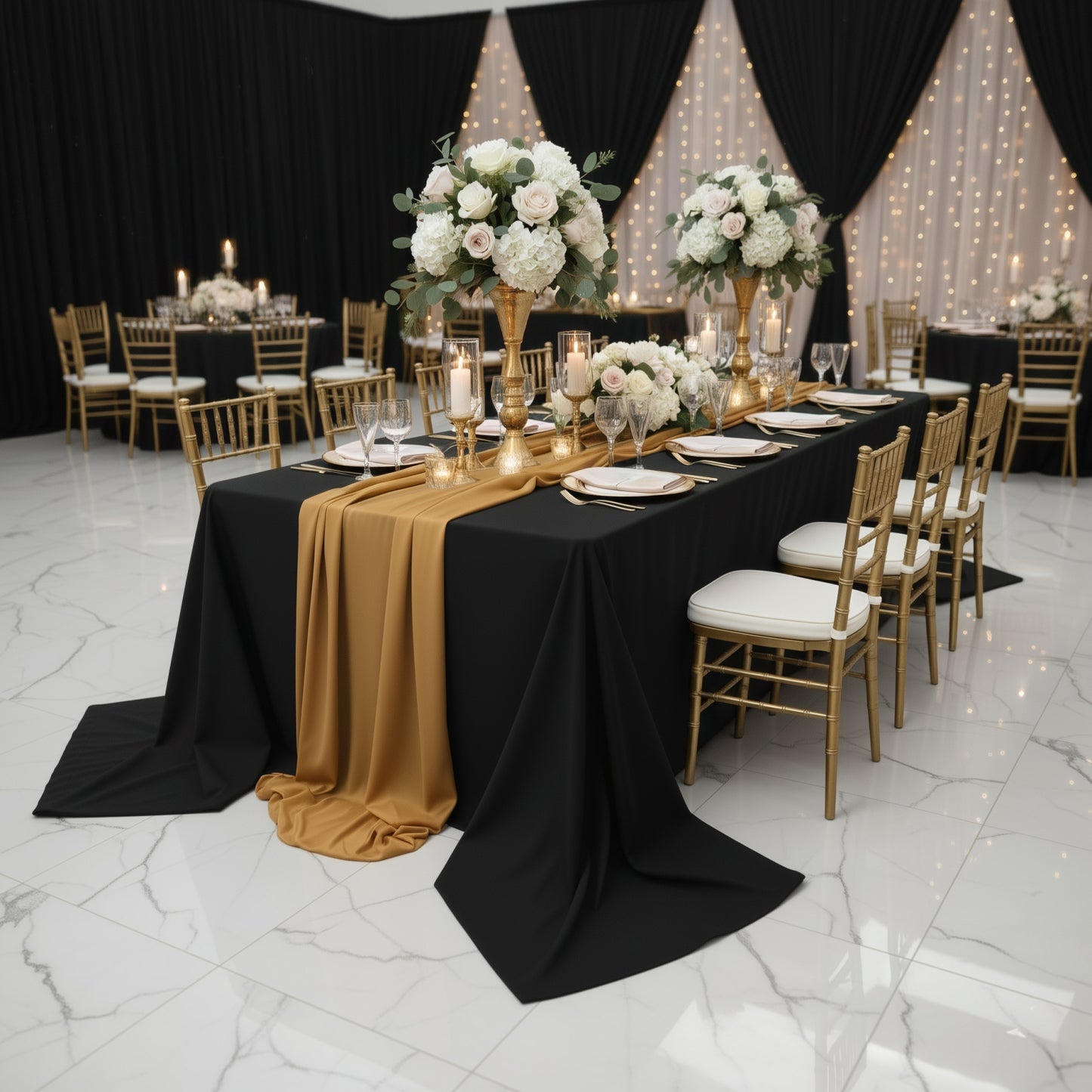 Black Polyester Rectangular King Tablecloth – 108" x 156" Extra-Wide, Wrinkle-Resistant Banquet Linen for Catering, Events & 8ft Tables