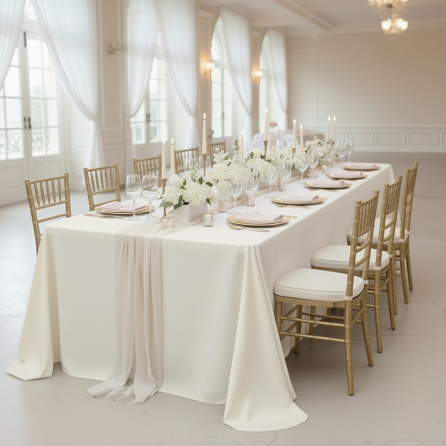 Ivory Polyester Rectangular King Tablecloth – 108" x 156" Extra-Wide, Wrinkle-Resistant Banquet Linen for Catering, Events & 8ft Tables