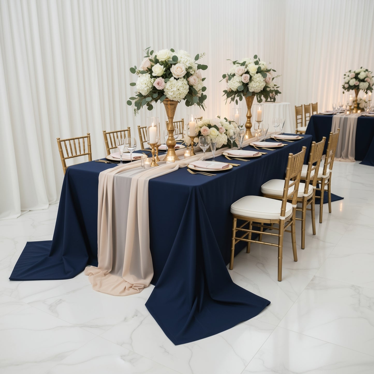 Navy Blue Polyester Rectangular King Tablecloth – 108" x 156" Extra-Wide, Wrinkle-Resistant Banquet Linen for Catering, Events & 8ft Tables