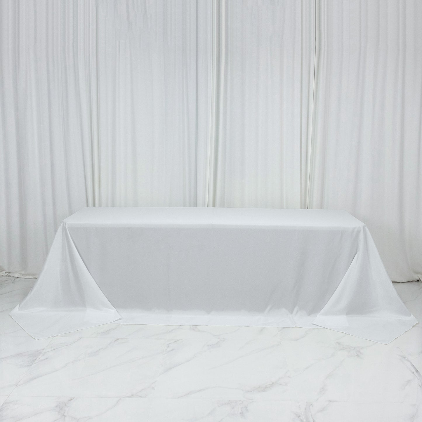 White Polyester Rectangular King Tablecloth – 108" x 156" Extra-Wide, Wrinkle-Resistant Banquet Linen for Catering, Events & 8ft Tables