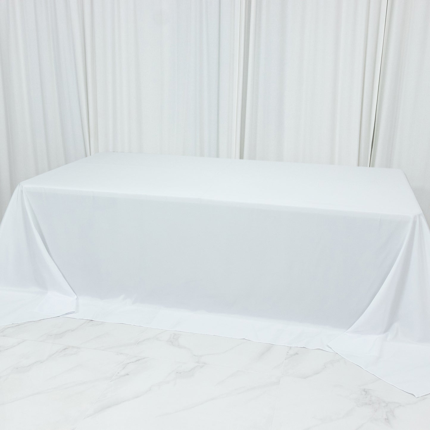 White Polyester Rectangular King Tablecloth – 108" x 156" Extra-Wide, Wrinkle-Resistant Banquet Linen for Catering, Events & 8ft Tables