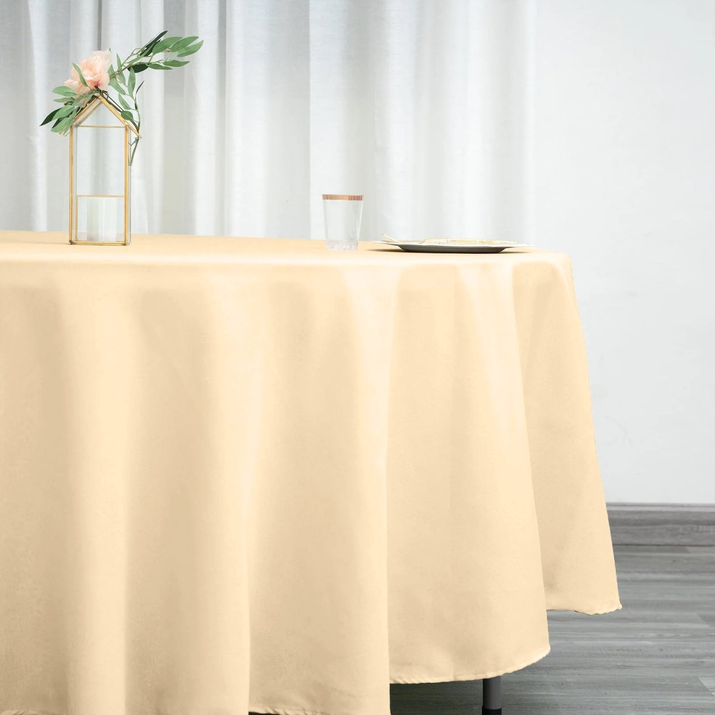 Round Beige Polyester Tablecloth 108 Inch 